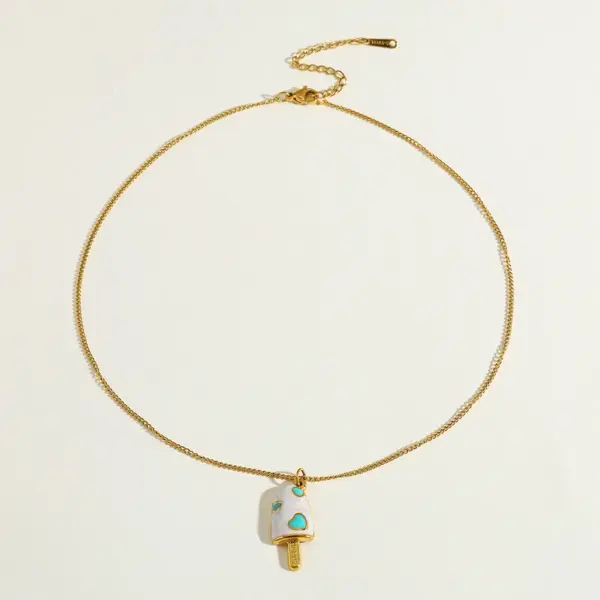 Wholesale Stainless Steel 18K Gold Plated Heart Shaped Ice Cream Pendant Necklace Women's Casual Cute New Design Artistic Commute Jewelry