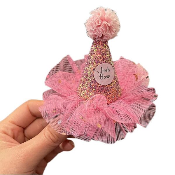 Wholesale hairpin princess party hat hair clip baby birthday hair accessories mesh girl