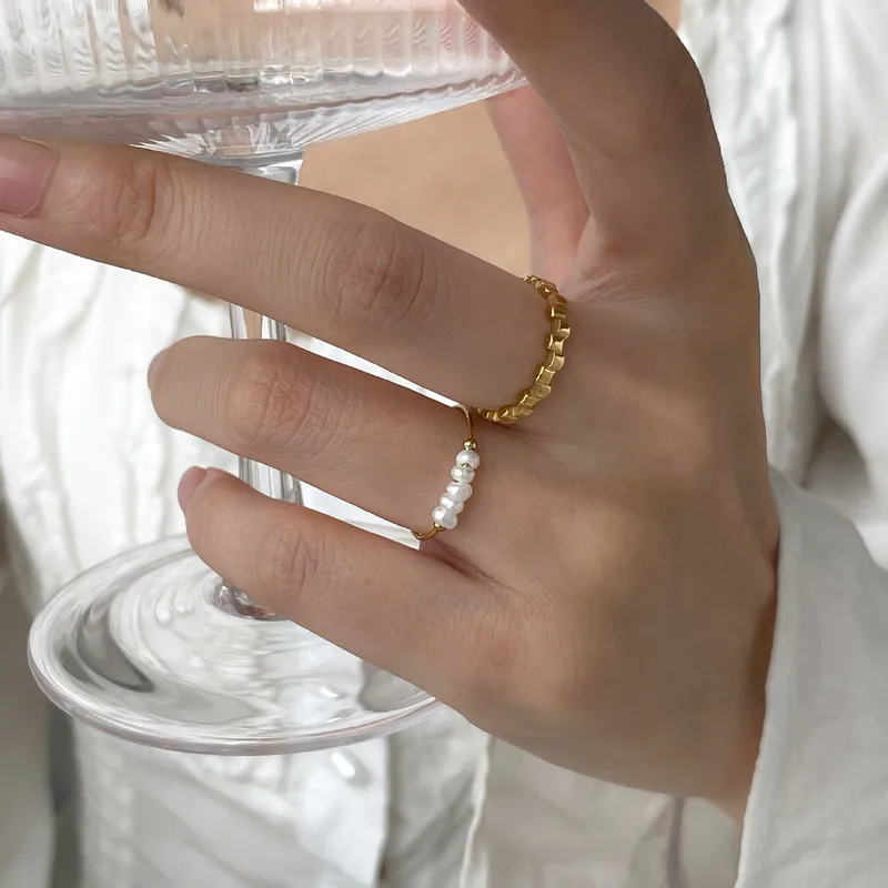 Wholesale Baroque Style Round Titanium Steel Patchwork Rings