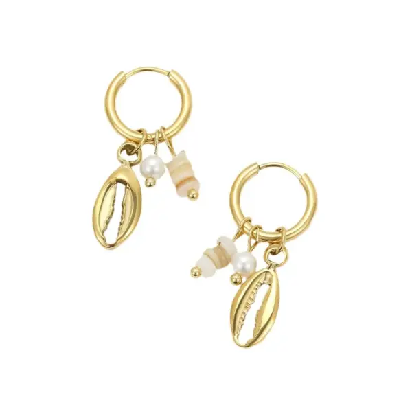 Wholesale PVD Coated Real Gold Plated 18K Gold Starfish Conch 304 Stainless Steel Vacation Waterproof Non Tarnish Earrings
