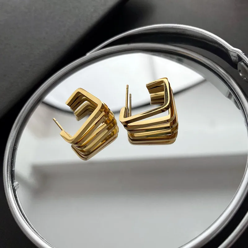Wholesale Vacuum Plating Real Gold Plated 18K Gold Gold Plating Sier Plated Geometric 304 Stainless Steel Simple Style Waterproof Non Tarnish Earrings