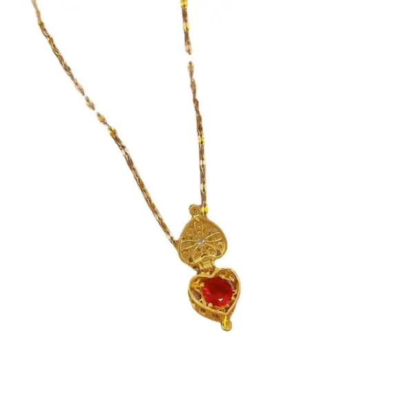 Wholesale Real Gold Plated 304 Stainless Steel PVD Coated Zircon Heart Shape Waterproof Non Tarnish Retro Coffee Bean Chain Pendant Necklace For Women'S