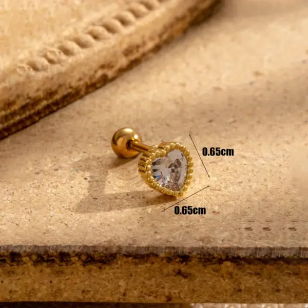 Wholesale 1 Piece 316L Stainless Steel Copper Zircon Ear Cartilage Rings & Studs Round Water Droplets Heart Shape Waterproof Non Tarnish Surgical Steel Women's