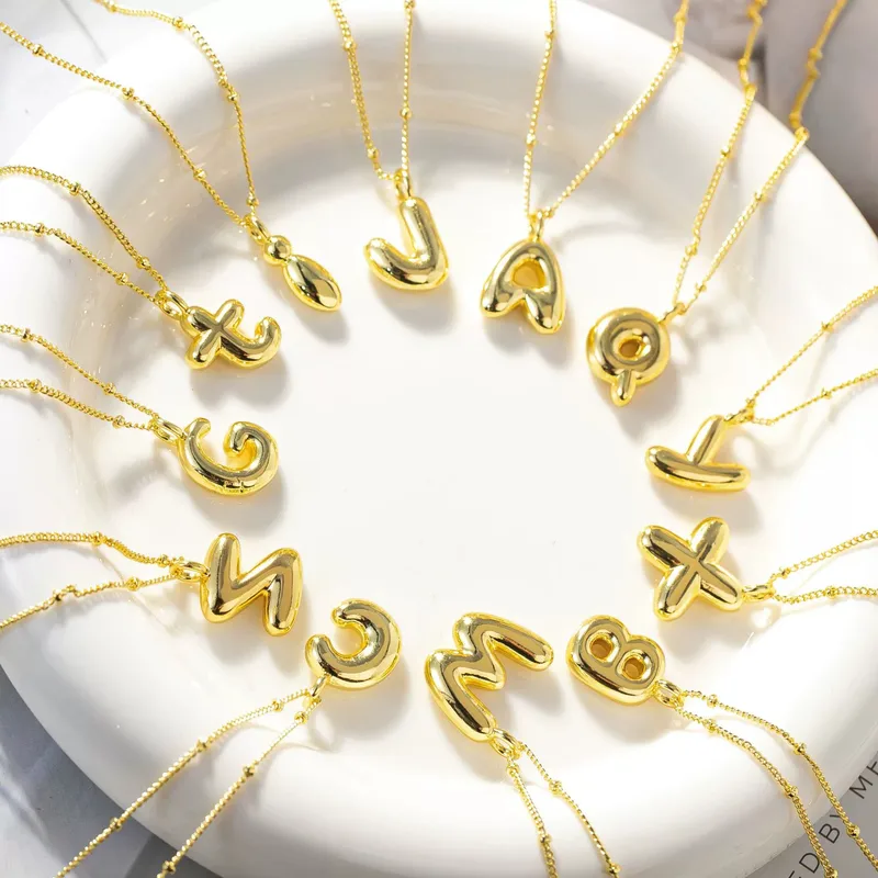 Wholesale Jewelry Simple Style Streetwear Letter Copper K Gold Plated Vacuum Plating Ball Chain Pendant Necklace