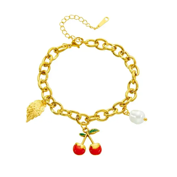 Wholesale Vacation Classic Style Leaf Fruit 304 Stainless Steel Cable Chain Bracelets In Bulk