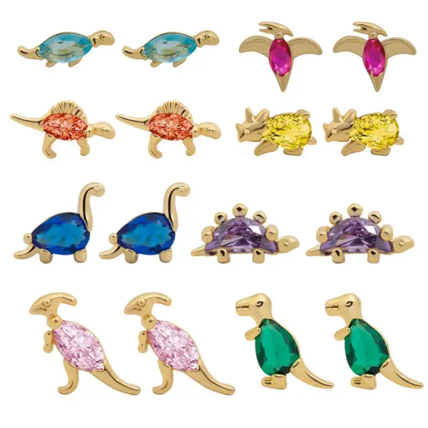 Wholesale 1 Piece Simple Style Dinosaur Inlay Copper Gem Ear Studs