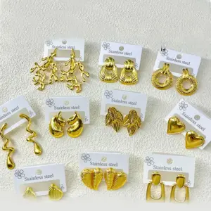 Wholesale Stainless Steel Geometric Earrings Fashionable Vintage Gold Plated Women's High-End Oil Pressure Ear Jewelry Simple Style