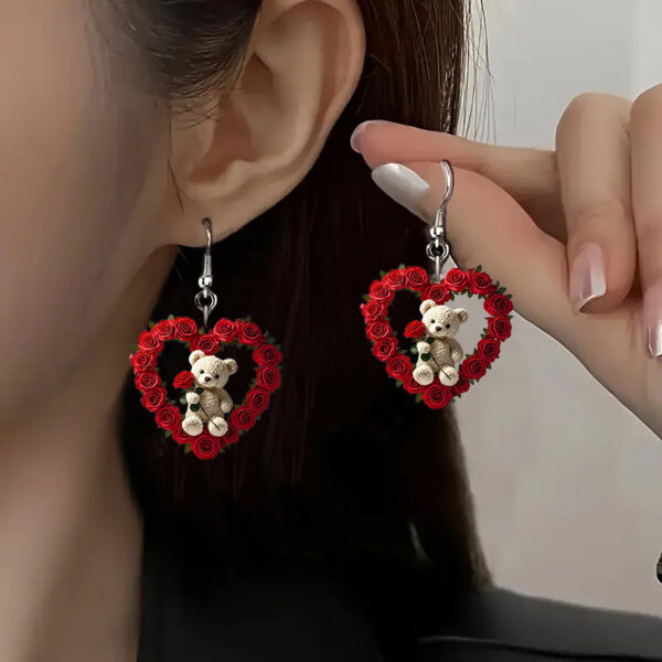 Wholesale Acrylic Rose Bear Heart Earrings Elegant Party Accessories Valentine's Day/Mother's Day Fashion Accessories