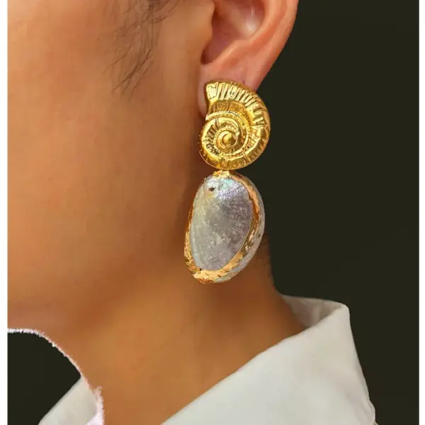 1 Pair Of Design Stainless Steel Natural Shell 18K Gold Waterproof Non-Fading Women's Earrings Long Fashion High-End Earrings