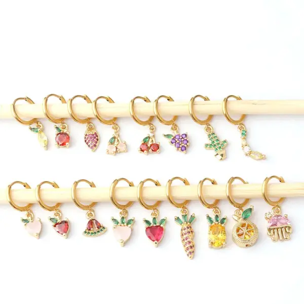 Wholesale 1 Piece Fashion Fruit Plating Inlay Copper Zircon Drop Earrings