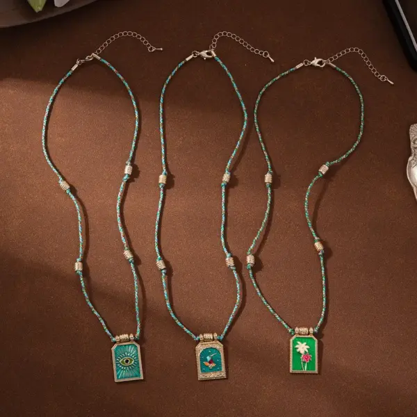 Wholesale Copper Gold Plated Enamel Eye Flower Pendant Necklace