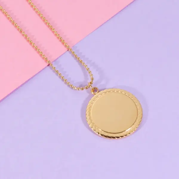 304 Stainless Steel Geometric Customization Laser Engraving PVD Coated 18K Real Gold Plated Simple Style Waterproof Non Tarnish Cable Chain Rose Gold Gold Silver Pendant Necklace