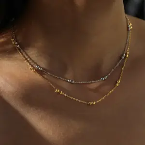 Wholesale 18K Gold Plated 316 Stainless Steel Vacuum Electroplating (In Furnace) No Inlay Material Chain Printing Electroplating 04 Flat Cross Bag Double Bead Necklace For Unisex National Day