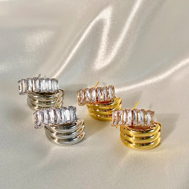 Wholesale 1 Pair Modern Style Geometric Plating Inlay Copper Artificial Gemstones Gold Plated Ear Studs