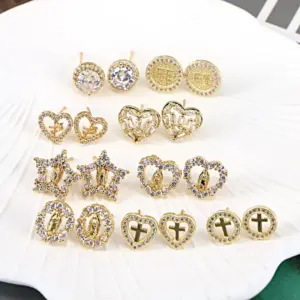 Wholesale Retro Cross Jesus Virgin Mary Earrings Female Copper Micro-set Zircon Earrings Wholesale