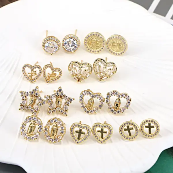 Wholesale Retro Cross Jesus Virgin Mary Earrings Female Copper Micro-set Zircon Earrings Wholesale