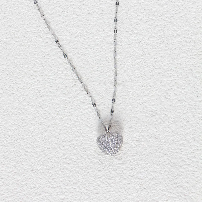 Wholesale Stainless Steel 18K Gold Plated White Gold Plated Simple Style Plating Inlay Heart Shape Zircon Pendant Necklace