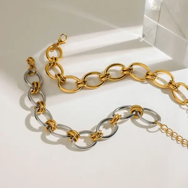 Real Gold Plated 304 Stainless Steel PVD Coated Geometric Waterproof Non Tarnish Casual Beach Simple Style Cable Chain Chain Bracelet For Women's