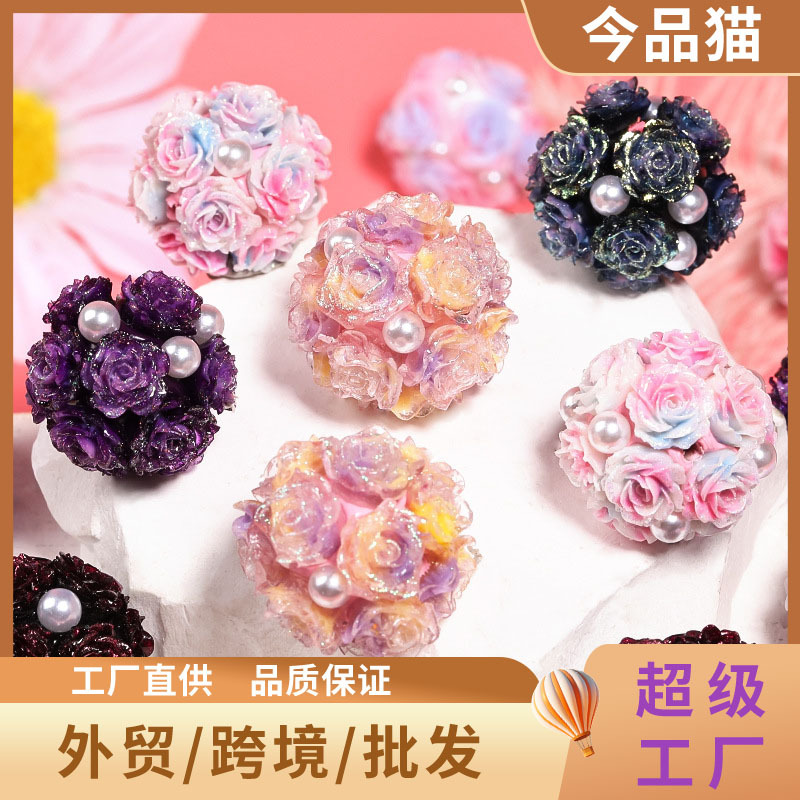 Wholesale New simulated soft rose clay rhinestone ball DIY mobile phone chain bag chain beaded pen jewelry aessories loose beads