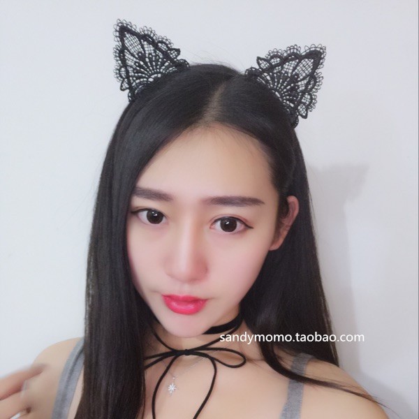Wholesale Foreign trade cute sexy black lace cat ear hair band lace hair band headdress adult