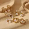 Wholesale 1 Pair Basic Sweet Geometric Heart Shape 304 Stainless Steel Imitation Pearl Zircon 18K Gold Plated Ear Studs