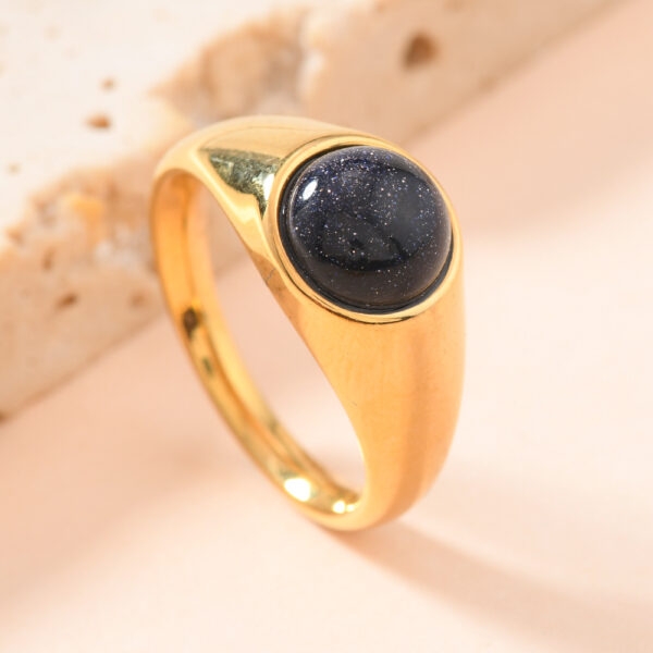 Wholesale Cross-border fashion stainless steel casting jewelry palace wind casting round inlaid natural stone titanium steel ring manufacturers