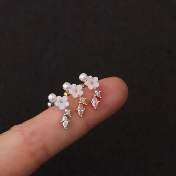 316L Stainless Steel Copper Ear Cartilage Rings & Studs Flower Waterproof Non Tarnish Surgical Steel