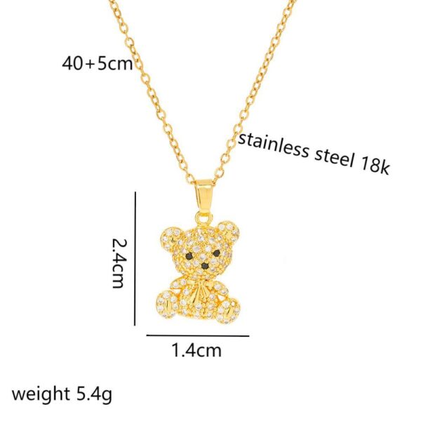 Wholesale Cross-Border Hot Selling Personalized Three-Dimensional Bear Titanium Steel Necklace Women's Niche Full Diamond Temperament Clavicle Chain Spot Wholesale Factory