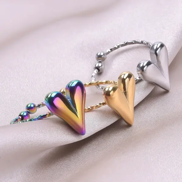 Wholesale PVD Coated Real Gold Plated Heart Shape 304 Stainless Steel Simple Style Waterproof Non Tarnish Rings