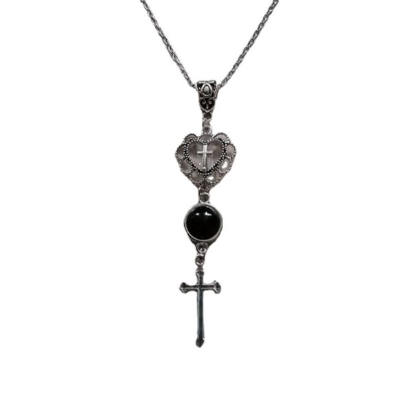 Wholesale Foreign trade new cross necklace pendant, agate, black, stone, heart-shaped, factory direct sales