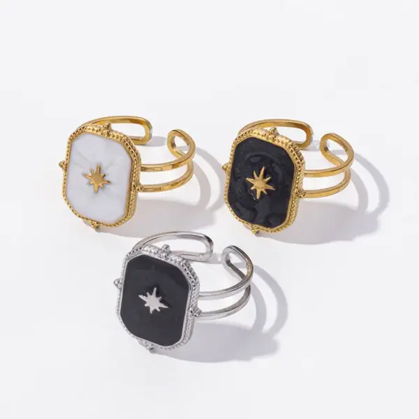 Ion Plating (IP) Real Gold Plated 18K Eight Awn Star Geometric 304 Stainless Steel Basic Modern Style Classic Waterproof Non Tarnish Open Rings