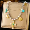Wholesale Jewelry Modern Style Cross Heart Shape Bow Knot 304 Stainless Steel Plating Multi Charms Necklace Ball Chain