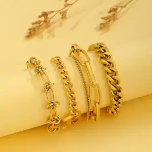 Wholesale PVD Coated Real Gold Plated 18K Gold Solid Color Titanium Steel Streetwear Waterproof Non Tarnish Titanium Steel Bracelets