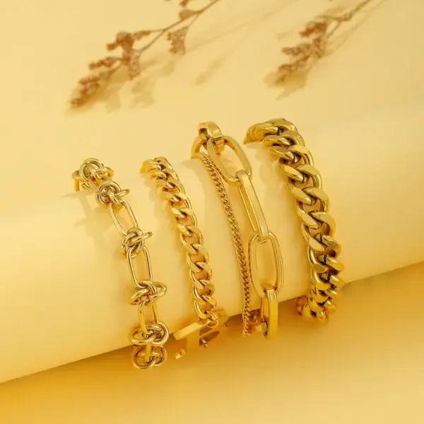 Wholesale PVD Coated Real Gold Plated 18K Gold Solid Color Titanium Steel Streetwear Waterproof Non Tarnish Titanium Steel Bracelets