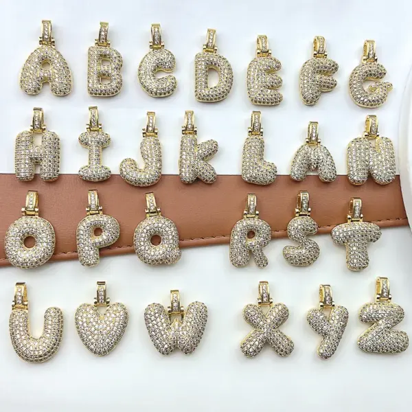 Wholesale Copper Simple Style Shiny Plating Hollow Out Inlay Letter Zircon Pendant Necklace