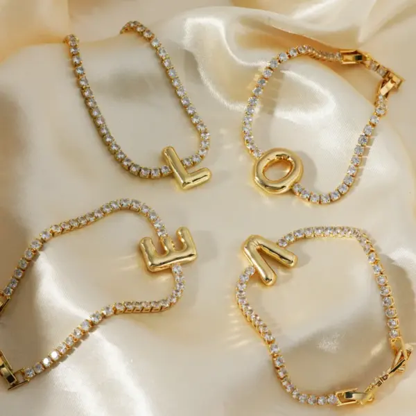 Wholesale 304 Stainless Steel Copper K Gold Plated Simple Style Classic Style Plating Inlay Letter Zircon Bracelets