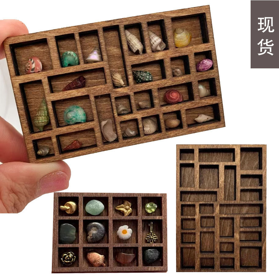 Wholesale Miniature Trinket Shelf Wooden Mini Jewelry Frame Ore Specimen Storage Ornaments