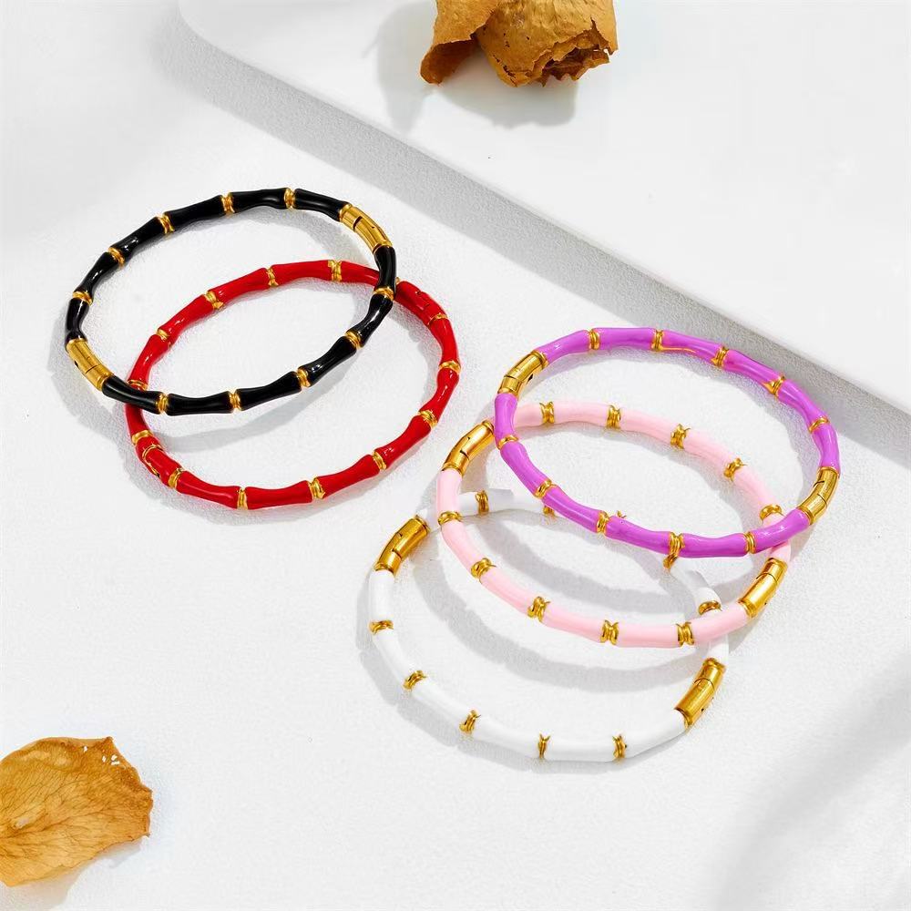 Wholesale European and American New Bamboo Buckle Bracelet Ins Fashion Color Oil opping Craft Design Sense Bracelet All-match Bracelet for Women