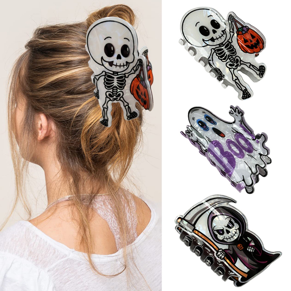 Wholesale New claw clip ghost skull hair clip funny pumpkin head ghost hand shark clip cross-border festival headess
