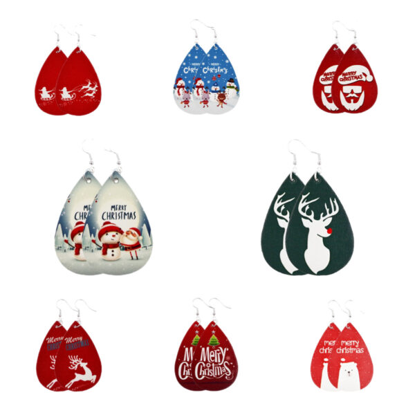 Wholesale Christmas Earrings, Christmas Tree Snowflake Reindeer PU Leather Earrings