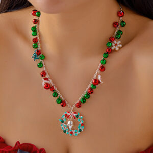 Flower wreath old man Christmas tree bell pendant necklace