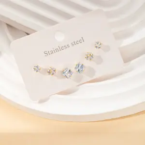 Square Zircon Set (Gold Stud Earrings)