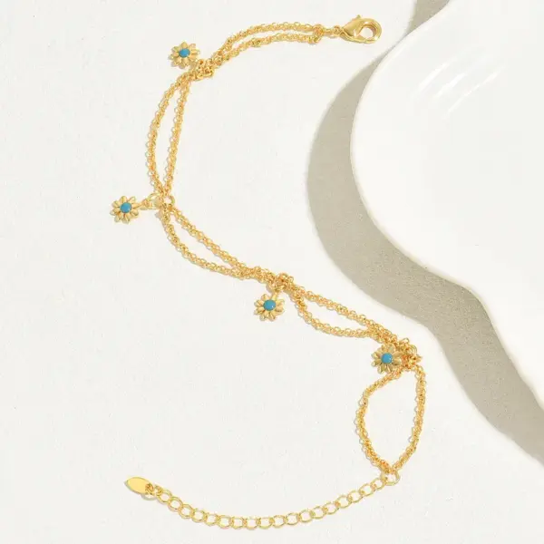 Fitness Flower Copper Patchwork 18k Gold Plated Women's Anklet