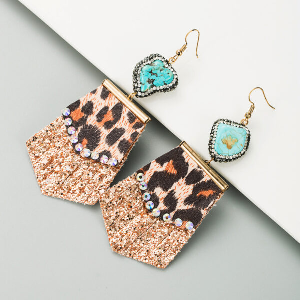 Wholesale Amazon Trendy Leopard Print Long Leather Small Fresh Full Diamond Women Earrings Exaggerated Earrings earrings
