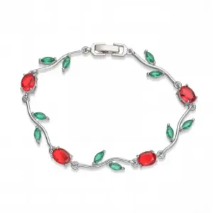 White Gold Red and Green Diamond Tulip Bracelet