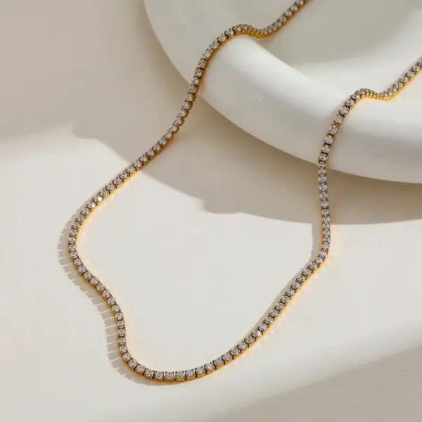 304 Stainless Steel Geometric PVD Coated Real Gold Plated Basic Modern Style Waterproof Non Tarnish Paperclip Chain Tennis Chain Bracelets Necklace