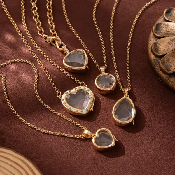 Wholesale Jewelry Shiny Water oplets Red Heart Copper Zircon Gold Plated Twisted Rope Chain Pendant Necklace