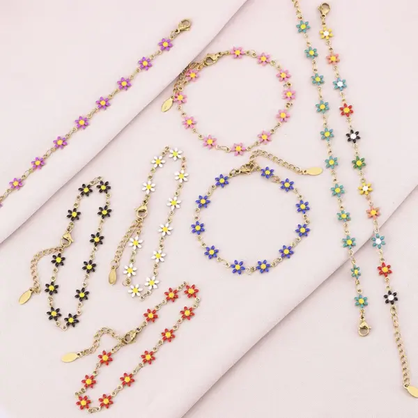 Wholesale Water Plating 18K Gold Plated Flower Stainless Steel Basic 304 Stainless Steel Bracelets