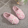 Wholesale Ins Popular Korean Style Bow Cotton Slippers for Girls, Cute and Warm Home Fur Slippers, Factory Ready Stock