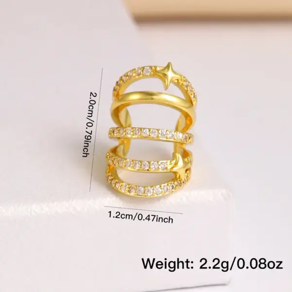 Copper Geometric Water Plating Zircon 18K Gold Plated IG Style Elegant Gold Ear Cuffs